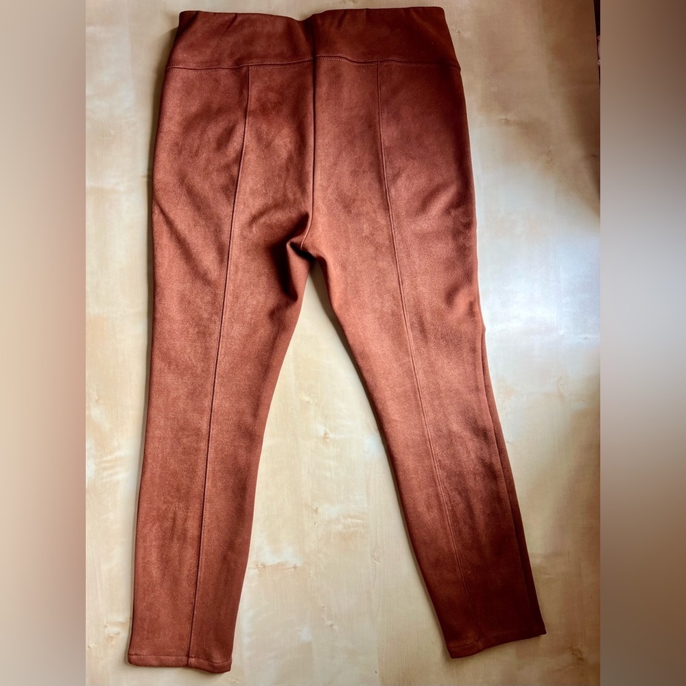 Anthropologie Brown Skinny Faux Suede Leggings zipper details size 30 petite - Picture 6 of 12
